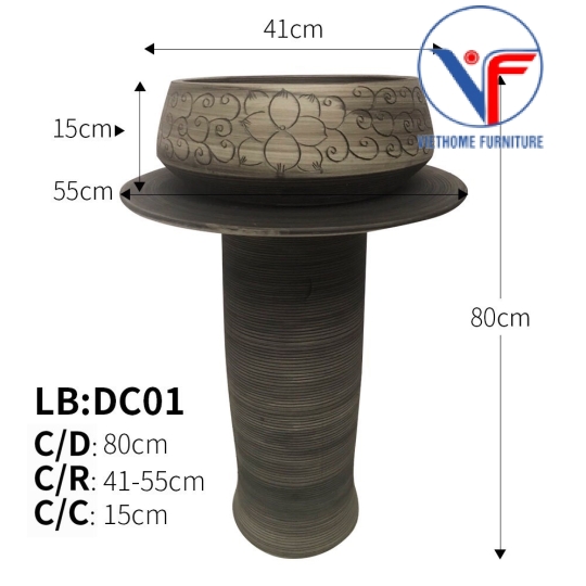 Lavabo Sứ Trụ Đứng Đặt Sàn Nghệ Thuật Cổ Điển LB:DC01