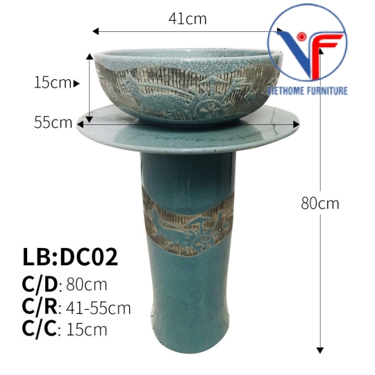 Lavabo Sứ Trụ Đứng Đặt Sàn Nghệ Thuật Cổ Điển LB:DC02