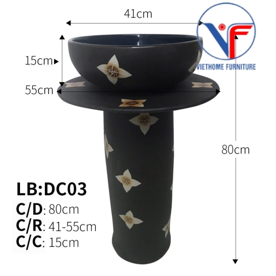Lavabo Sứ Trụ Đứng Đặt Sàn Nghệ Thuật Cổ Điển LB:DC03