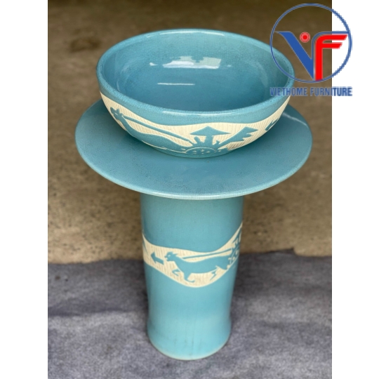 Lavabo Sứ Trụ Đứng Đặt Sàn Nghệ Thuật Cổ Điển LB:DC02