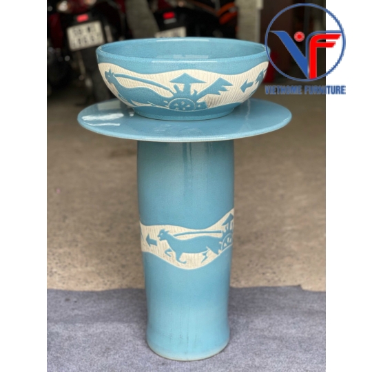 Lavabo Sứ Trụ Đứng Đặt Sàn Nghệ Thuật Cổ Điển LB:DC02
