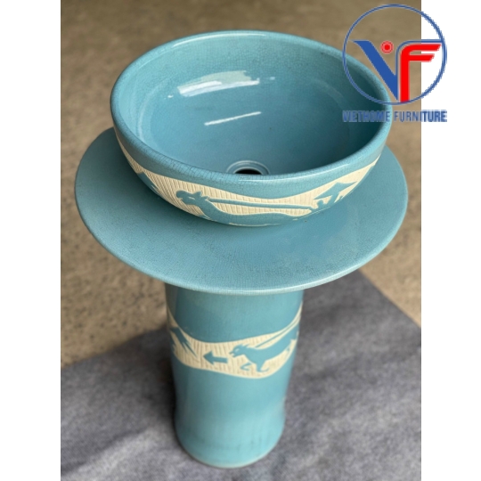 Lavabo Sứ Trụ Đứng Đặt Sàn Nghệ Thuật Cổ Điển LB:DC02