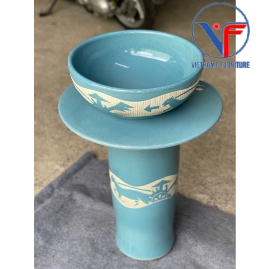 Lavabo Sứ Trụ Đứng Đặt Sàn Nghệ Thuật Cổ Điển LB:DC02