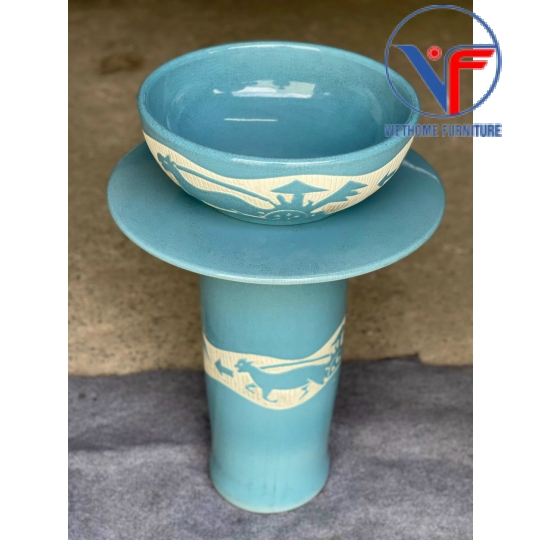 Lavabo Sứ Trụ Đứng Đặt Sàn Nghệ Thuật Cổ Điển LB:DC02