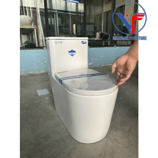 Bồn cầu 1 khối trắng men sứ nano nắp viền