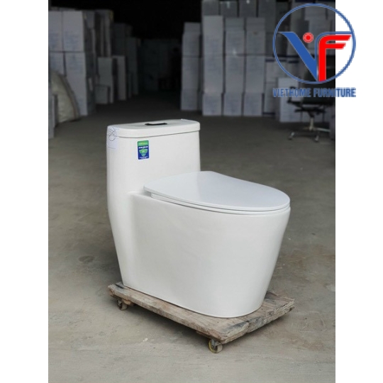 Bồn cầu 1 khối trắng men sứ nano dạng tròn