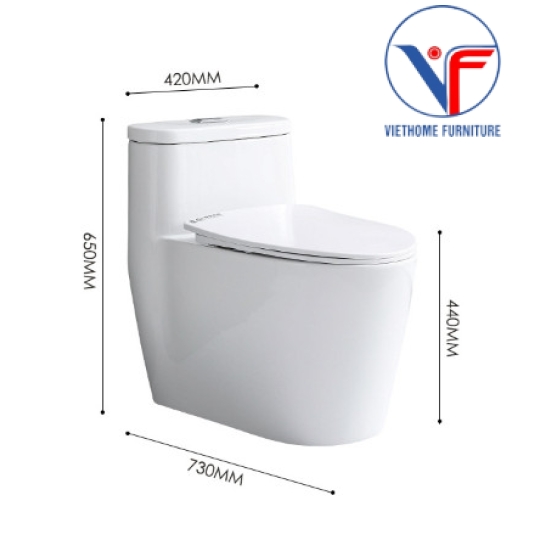 Bồn cầu 1 khối trắng men sứ nano dạng tròn