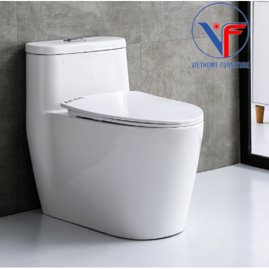 Bồn cầu 1 khối trắng men sứ nano dạng tròn