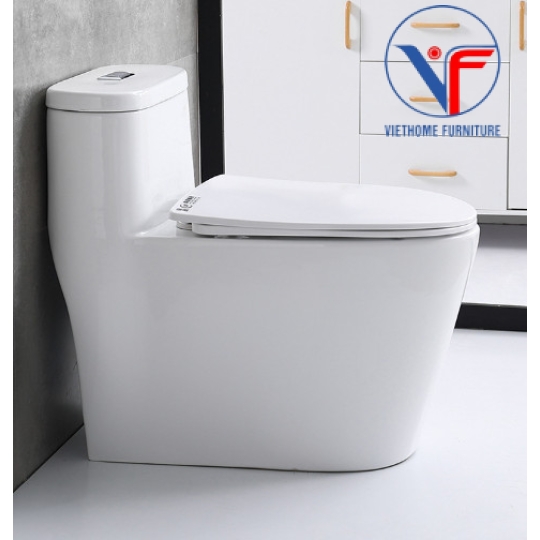 Bồn cầu 1 khối trắng men sứ nano dạng tròn