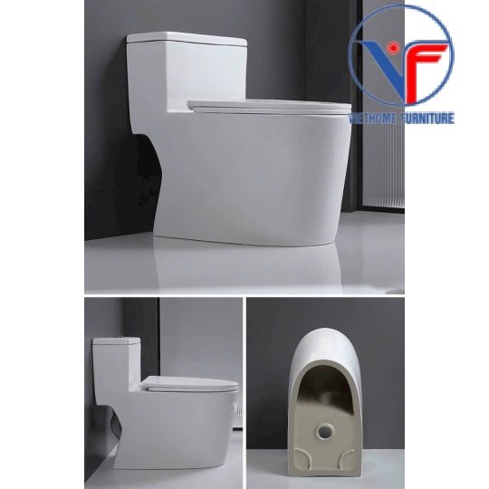 Bồn cầu 1 khối men sứ chống bám bẩn xả xoáy mạnh