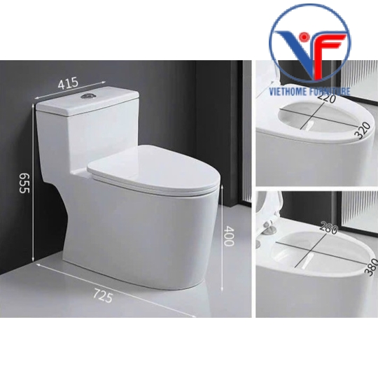 Bồn cầu 1 khối men sứ chống bám bẩn xả xoáy mạnh