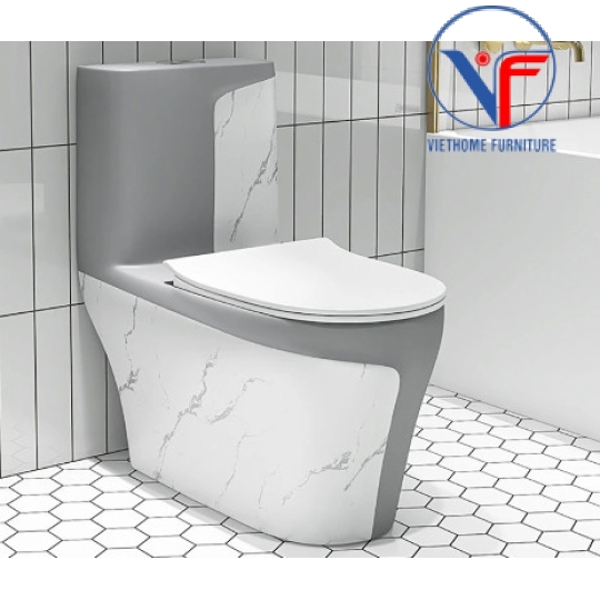 Bồn Cầu Khối Xám Trắng Họa Tiết Vân Đá