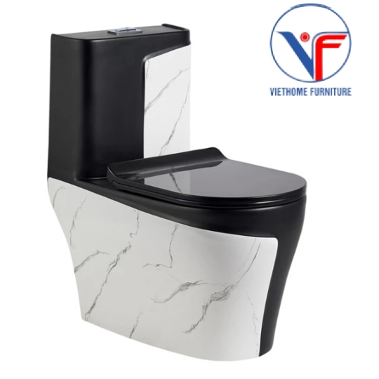 Bồn Cầu Khối Đen Trắng Họa Tiết Vân Đá
