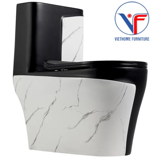 Bồn Cầu Khối Đen Trắng Họa Tiết Vân Đá