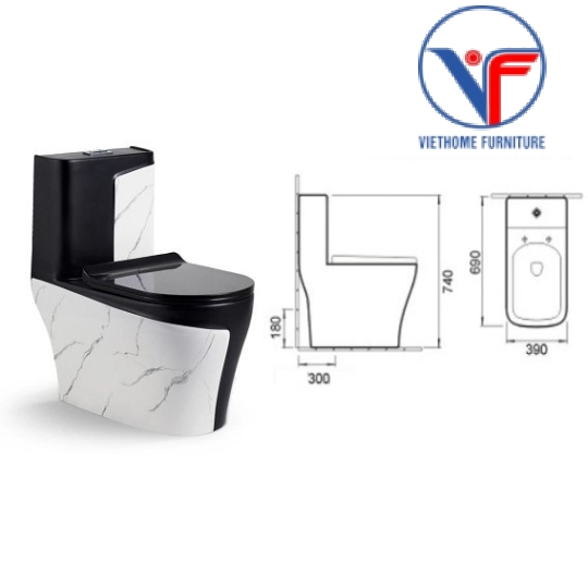 Bồn Cầu Khối Đen Trắng Họa Tiết Vân Đá