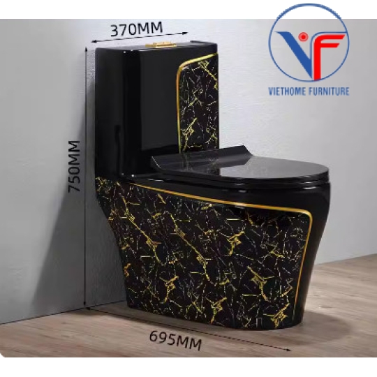 Bồn Cầu Khối Đen Chỉ Vàng Họa Tiết