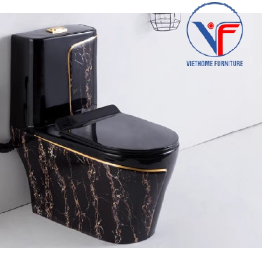 Bồn Cầu Khối Đen Chỉ Vàng Họa Tiết