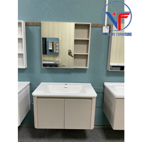 Tủ Lavabo Nhôm và Gương Cao Cấp Màu Kem size 60cm