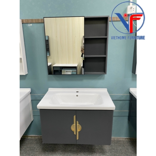 Tủ Lavabo Nhôm Gương Cao Cấp Màu Xám Vàng size 60cm