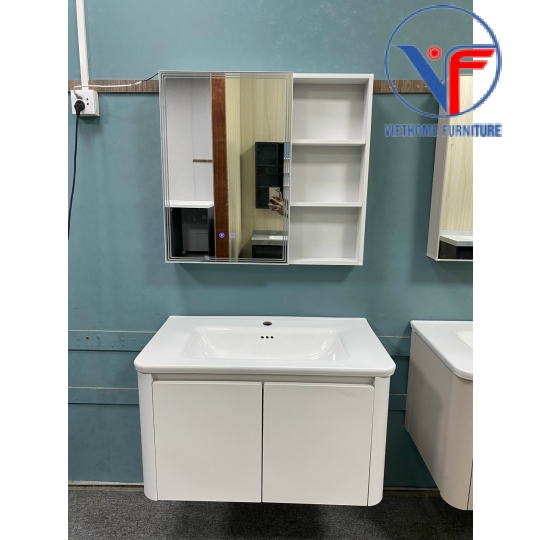Tủ Lavabo Nhôm và Gương Cao Cấp Màu Trắng size 60cm