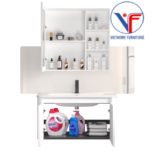 Tủ Lavabo Nhôm và Gương Cao Cấp Màu Trắng size 60cm