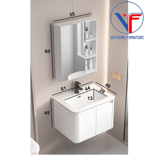 Tủ Lavabo Nhôm và Gương Cao Cấp Màu Trắng size 60cm