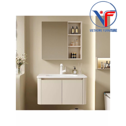 Tủ Lavabo Nhôm và Gương Cao Cấp Màu Kem size 60cm