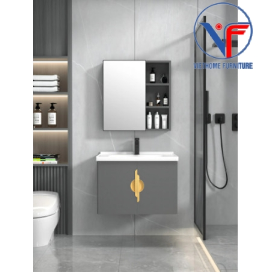 Tủ Lavabo Nhôm Gương Cao Cấp Màu Xám Vàng size 60cm