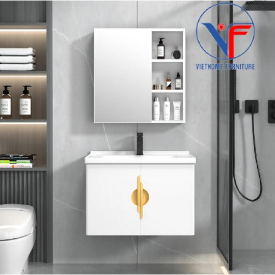 Tủ Lavabo Nhôm Gương Cao Cấp Màu Trắng Vàng size 60cm