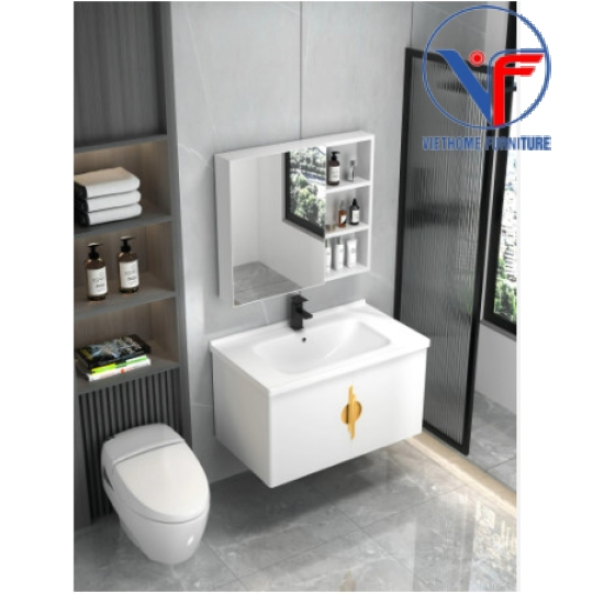 Tủ Lavabo Nhôm Gương Cao Cấp Màu Trắng Vàng size 60cm