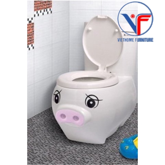 BỒN CẦU 1 KHỐI trẻ em hình heo trắng