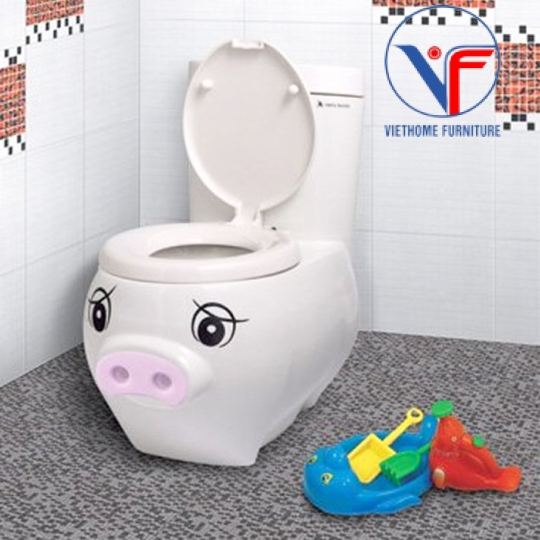 BỒN CẦU 1 KHỐI trẻ em hình heo trắng