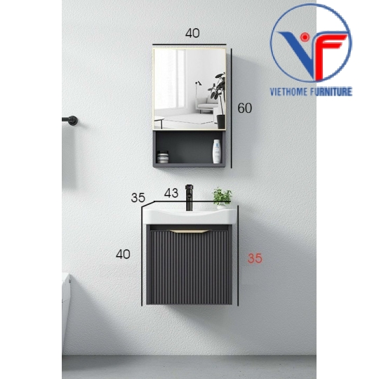 Bộ Combo Tủ Lavabo Nhôm Kèm Tủ Gương Màu Đen Sang Trọng Nhỏ Gọn