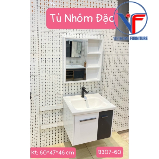 Bộ tủ lavabo cánh màu trắng đen kèm tủ gương size 60cm 