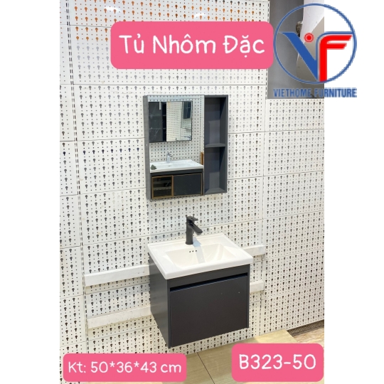 Bộ tủ lavabo kèm tủ gương bằng nhôm đặc màu đen