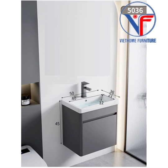 Bộ tủ lavabo kèm tủ gương bằng nhôm đặc màu đen
