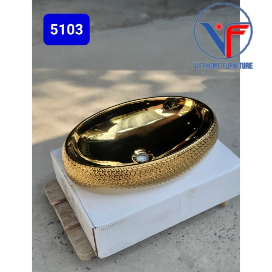 Lavabo đặt bàn họa tiết chữ thập màu vàng