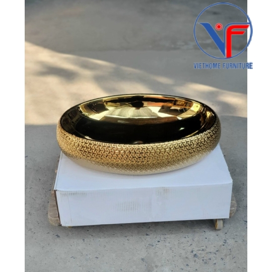 Lavabo đặt bàn họa tiết chữ thập màu vàng