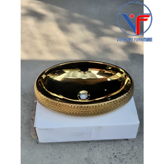 Lavabo đặt bàn họa tiết chữ thập màu vàng