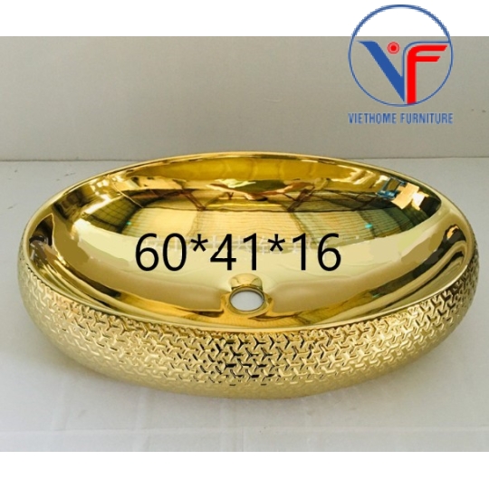 Lavabo đặt bàn họa tiết chữ thập màu vàng