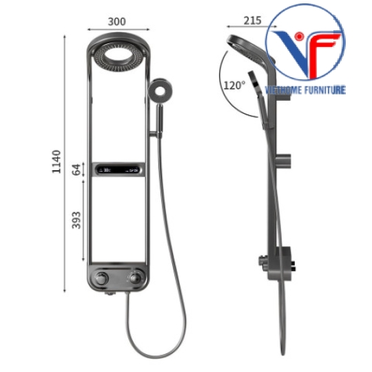 Sen Cây Tắm Massage Nóng Lạnh Inox 304 Cao cấp có đèn LED hiển thị nhiệt độ