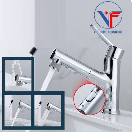Vòi lavabo nóng lạnh rút dây, vòi rửa mặt đa năng