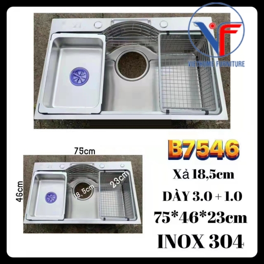 BỒN CHÉN ĐƠN 7546  INOX SUS304