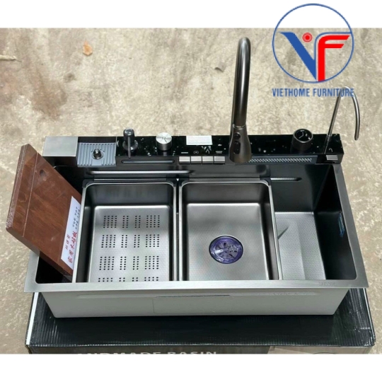 Chậu rửa chén 1 hố vòi thác 5 phím 80x46cm