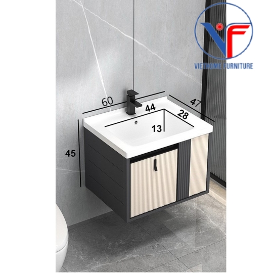 Bộ tủ lavabo treo tường gồm tủ lavabo và tủ gương bằng nhôm màu kem