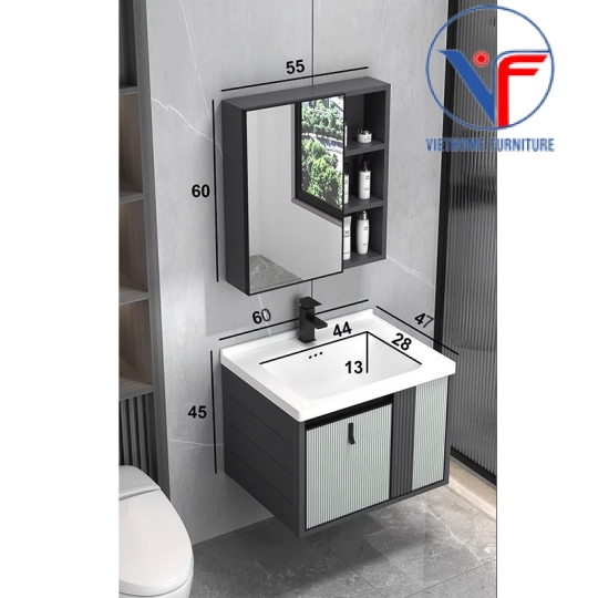 Bộ tủ lavabo treo tường gồm tủ lavabo và tủ gương bằng nhôm màu xanh