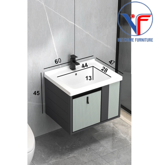 Bộ tủ lavabo treo tường gồm tủ lavabo và tủ gương bằng nhôm màu xanh