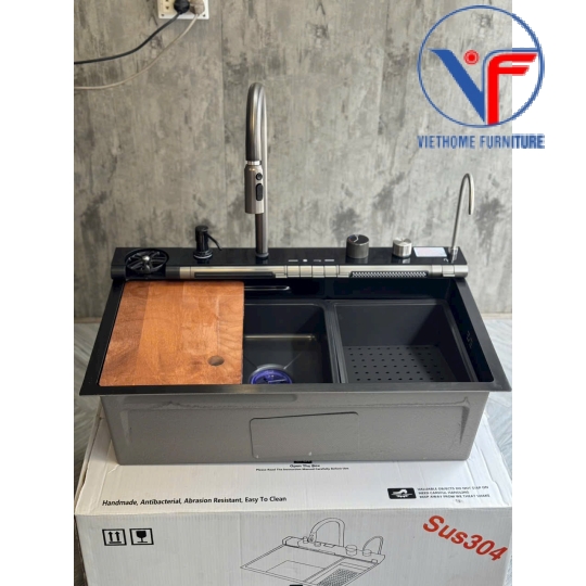 Chậu rửa chén 1 hố vòi thác 7 phím