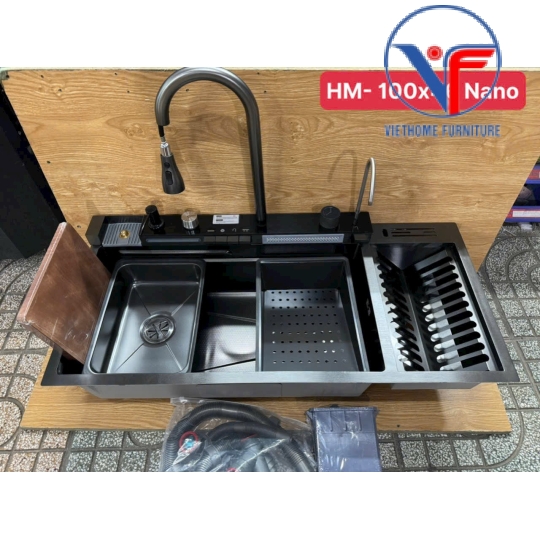 Chậu rửa chén 1 hố vòi thác 5 phím 100x46cm