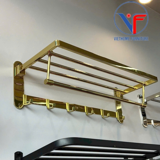 GIÁ KỆ ĐỂ KHĂN NHÀ TẮM INOX MÀU VÀNG 